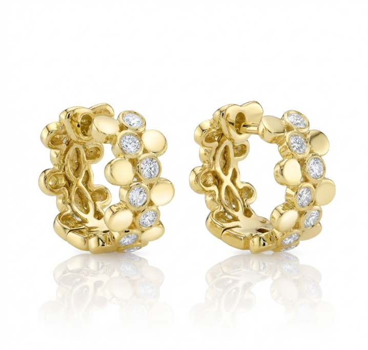 Diamond Bezel Huggie Earrings | 14K Yellow Gold | 0.30 ctw | Hinged Hoop Earrings - Brownee Jewelers