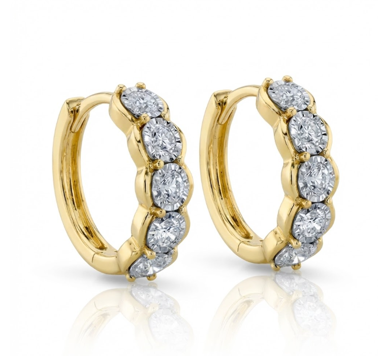Diamond Huggie Earrings | 14K Yellow Gold | 0.60 ctw Round Diamonds - Brownee Jewelers
