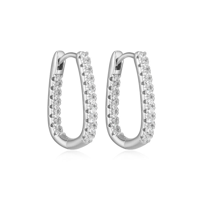 Rhodium-Plated Stainless Steel Cubic Zirconia Pavé Inside-Out U-Hoop Earrings