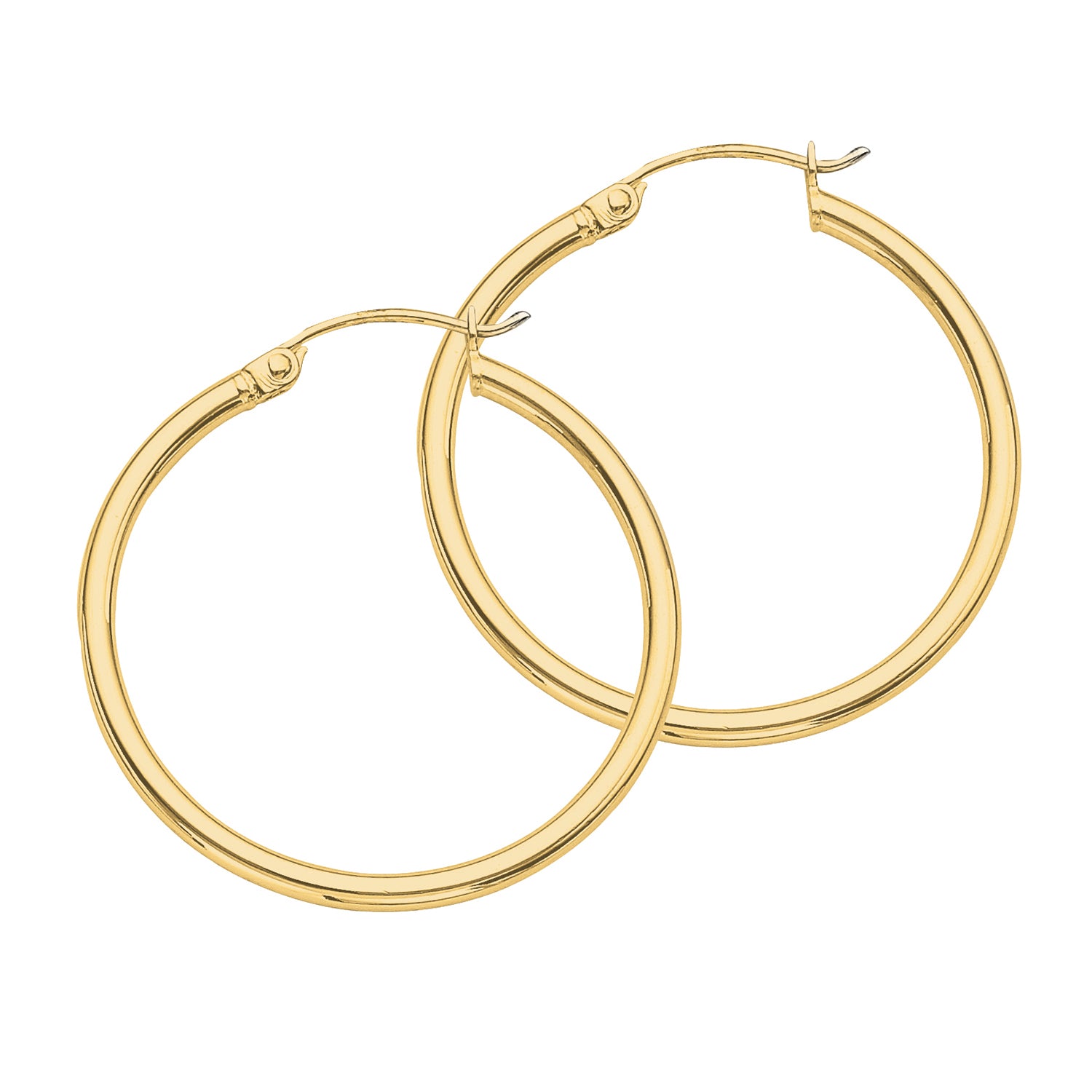 2 by 30 Millimeter Polished Hoop Earrings in Sterling Silver with an 18K Gold Plating Finish