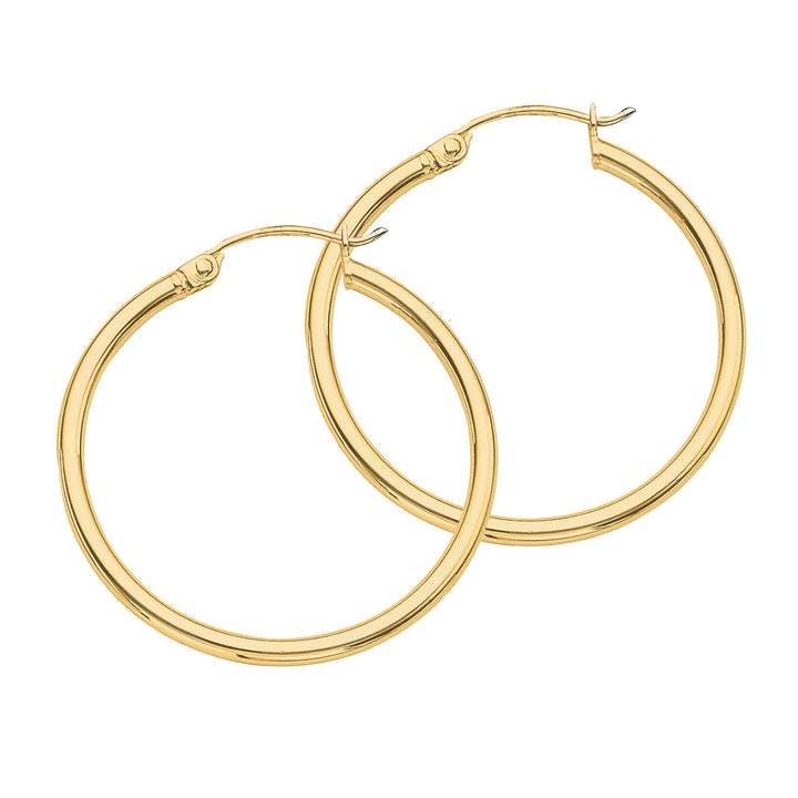30mm Polished Hoop Earrings | Sterling Silver & 18K Gold-Plated | 2mm x 30mm | SSG-80-252 - Brownee Jewelers