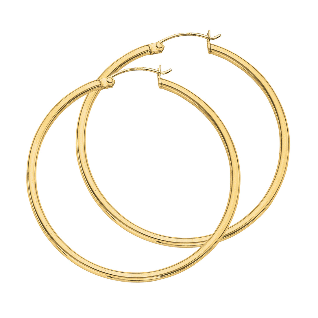 2 by 35mm Polished Hoop Earrings in Sterling Silver with an 18K Gold Plating Finish