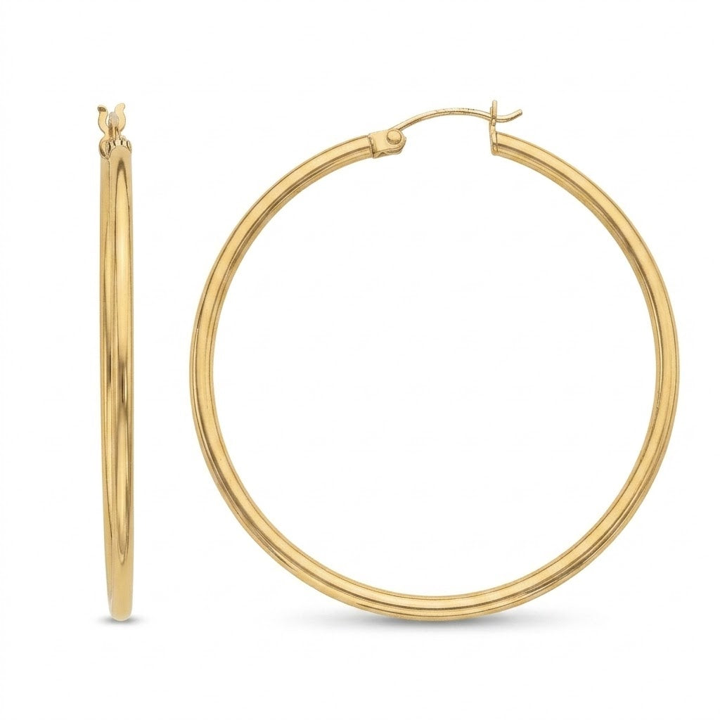2 by 35mm Polished Hoop Earrings in Sterling Silver with an 18K Gold Plating Finish