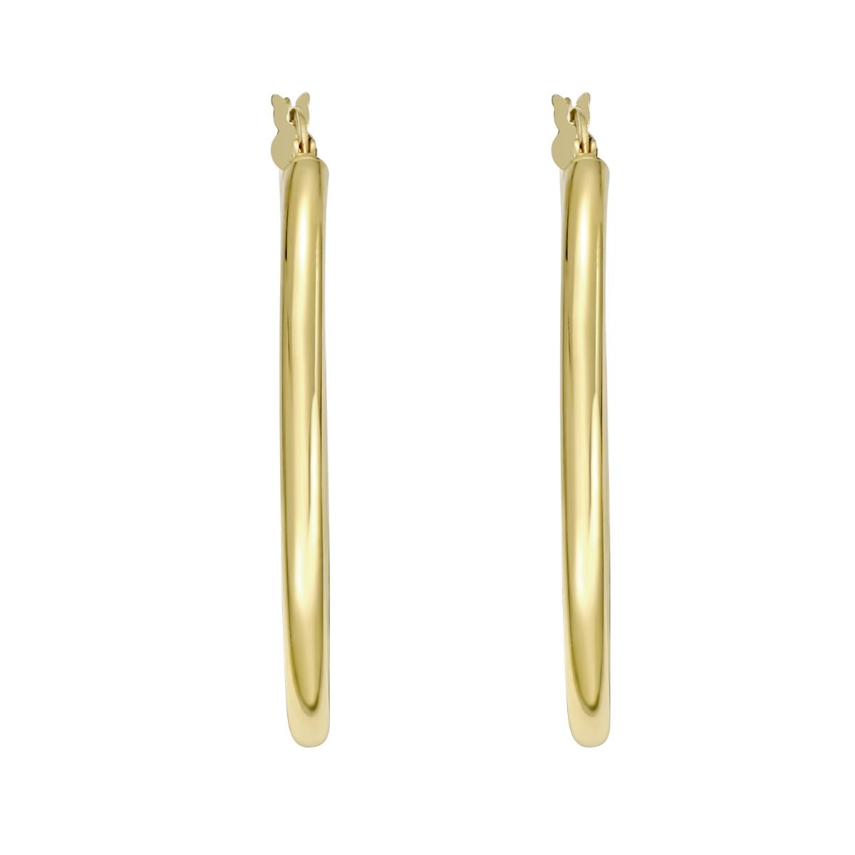 3 by 40 Millimeter Round Tube Hoop Earrings in Sterling Silver with a Yellow Gold-Plated Finish and a Hinged Clasp