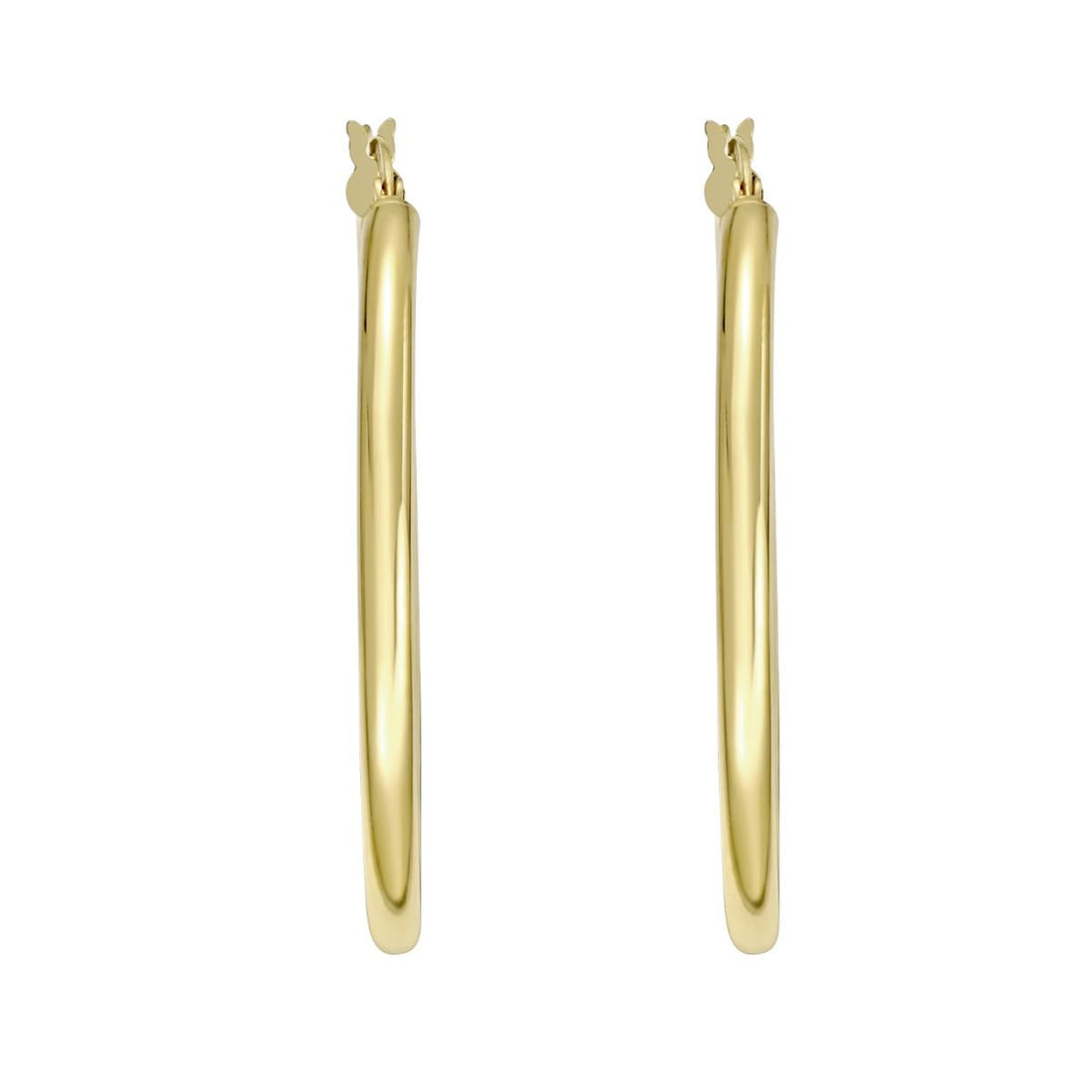 3 by 40 Millimeter Round Tube Hoop Earrings in Sterling Silver with a Yellow Gold-Plated Finish and a Hinged Clasp