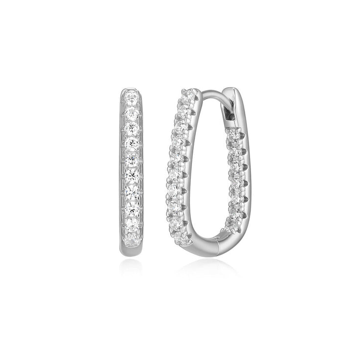 Rhodium-Plated Stainless Steel Cubic Zirconia Pavé Inside-Out U-Hoop Earrings