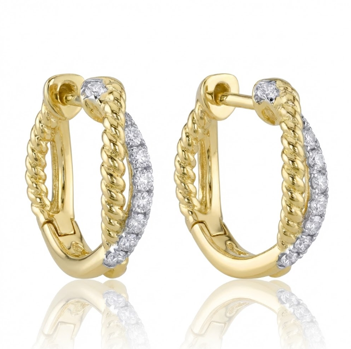Diamond Twisted Hoop Earrings | 14K Yellow Gold | 0.21 ctw | Rope-Style Diamond Hoops - Brownee Jewelers