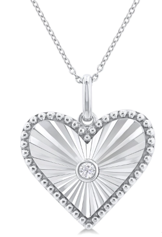 Silver Heart Shape Fluted Medallion Diamond Pendant