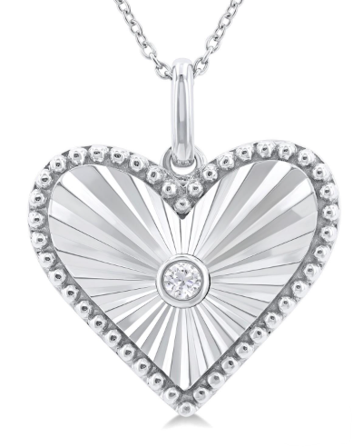 Silver Heart Shape Fluted Medallion Diamond Pendant