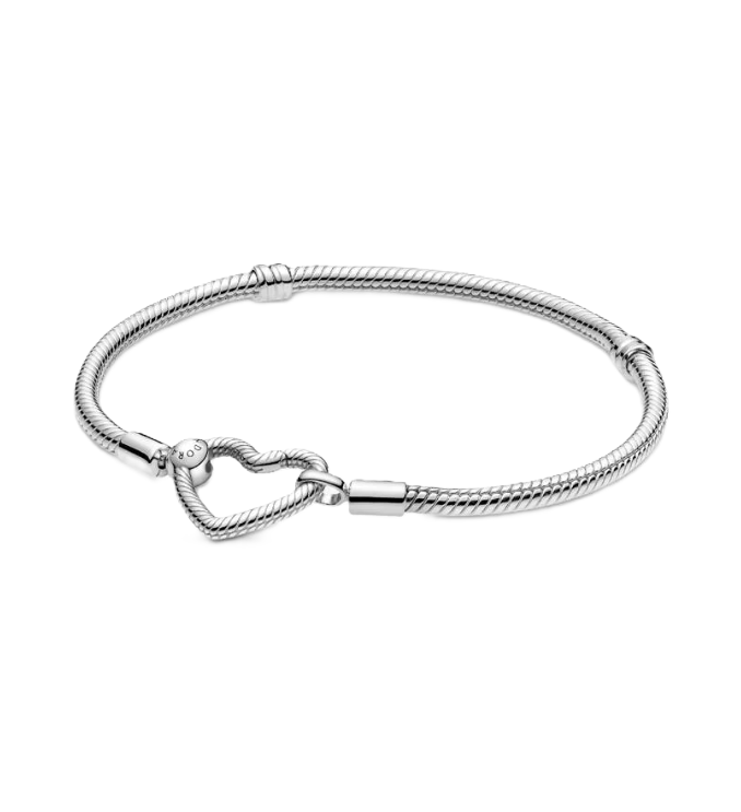 7.5 Inch Pandora Heart T-Bar Snake Chain Charm Bracelet in Sterling Silver