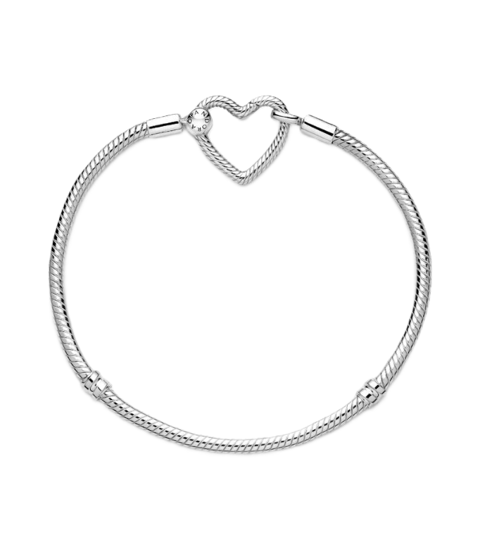 7.5 Inch Pandora Heart T-Bar Snake Chain Charm Bracelet in Sterling Silver