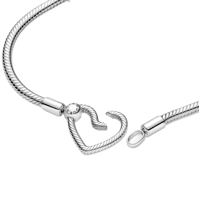 7.5 Inch Pandora Heart T-Bar Snake Chain Charm Bracelet in Sterling Silver