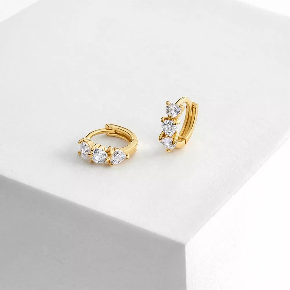 7mm Gold-Plated Sterling Silver Cascading Heart CZ Huggie Earrings