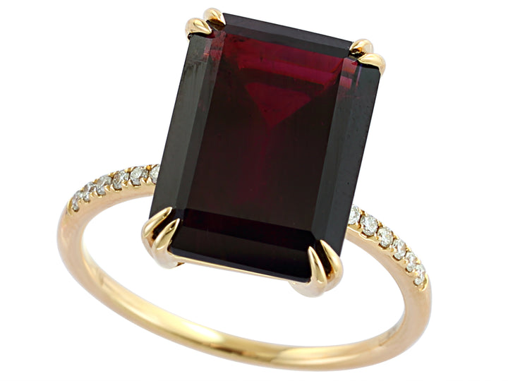 EFFY EMERALD CUT RHODOLITE RING WITH DIAMOND PAVE SHANK