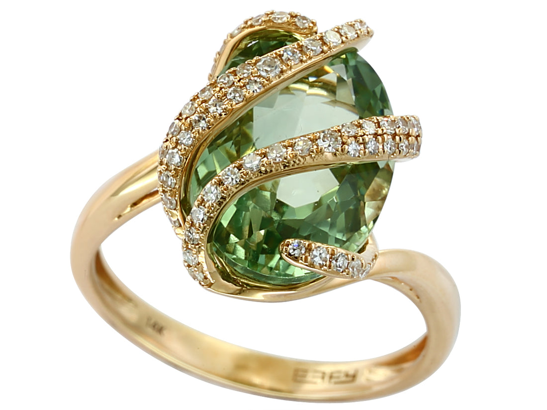 GREEN AMETHYST 14KVROSE GOLD DIAMOND RING