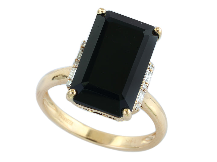 EFFY 14KT YELLOW GOLD EMERALD CUT ONYX AND DIAMOND RING