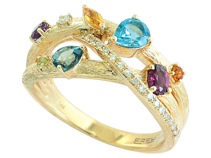 DIAMOND AND MULTI COLOR GEMSTONE RING