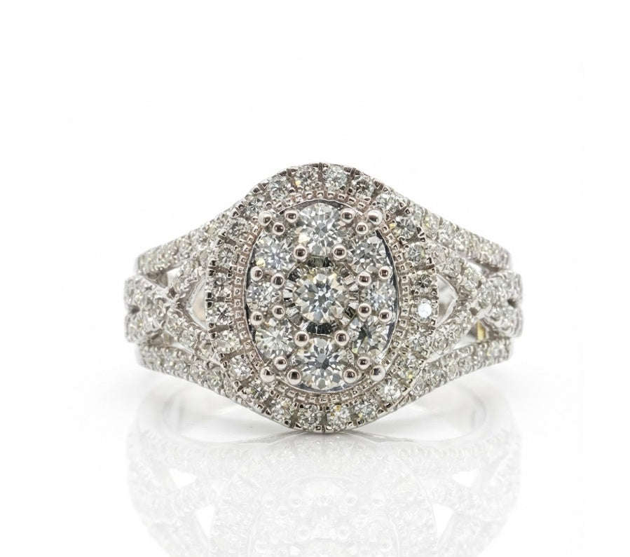 Diamond Cluster Halo Ring | 10K White Gold | 0.96 ctw | Fashion Ring - Brownee Jewelers