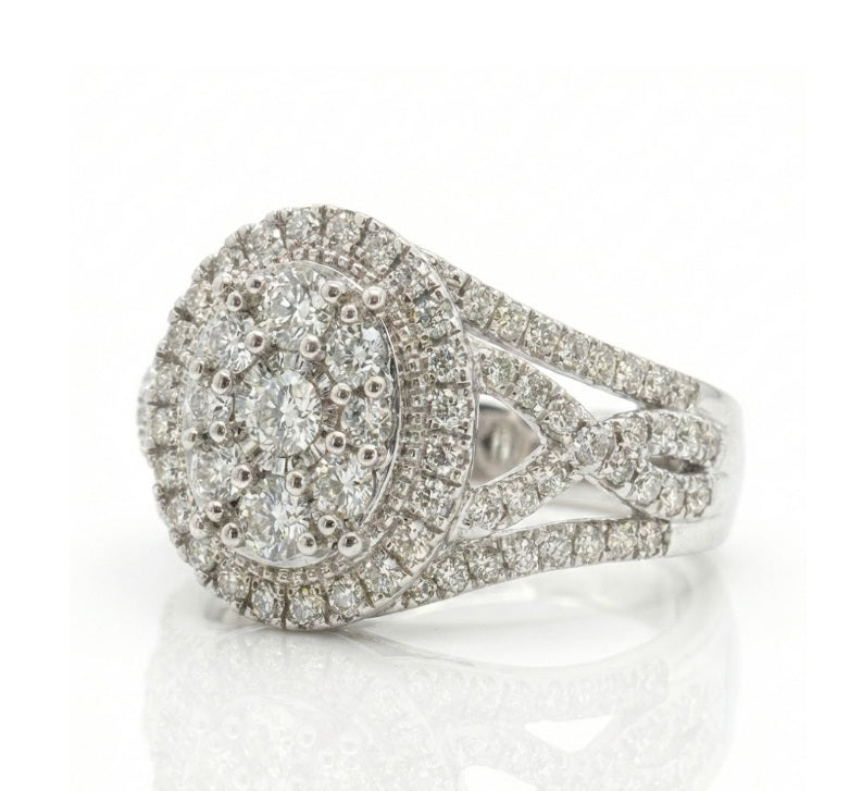 Diamond Cluster Halo Ring | 10K White Gold | 0.96 ctw | Fashion Ring - Brownee Jewelers