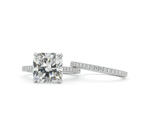 Cushion Lab-Grown Diamond Bridal Ring Set | 14K White Gold | Engagement Ring Set | Approx. 5.00 ct Center | Pavé Bands - Brownee Jewelers