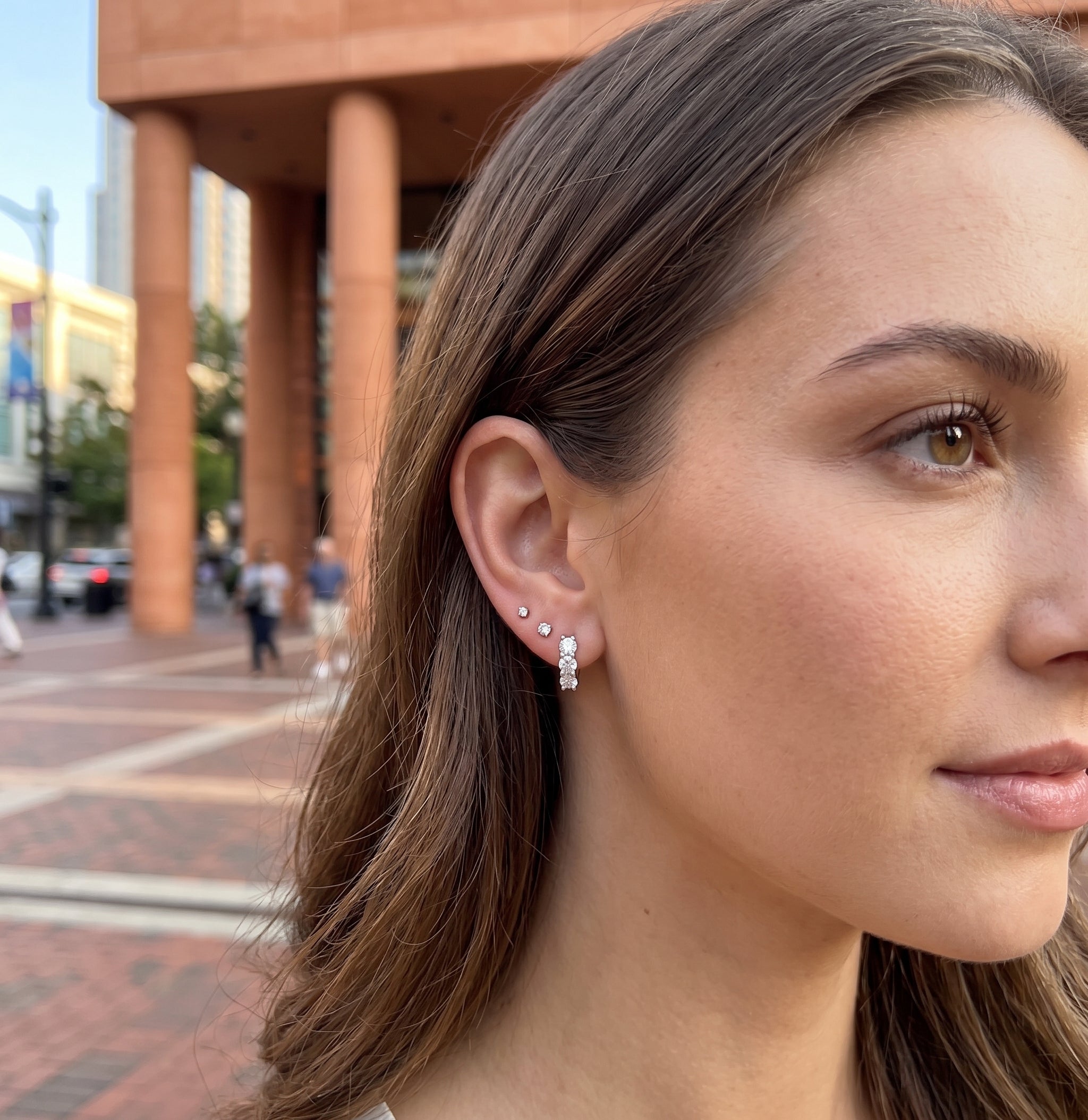 2.03 Total Carat Weight Round Lab-Grown Diamond Huggie Earrings in 14K White Gold
