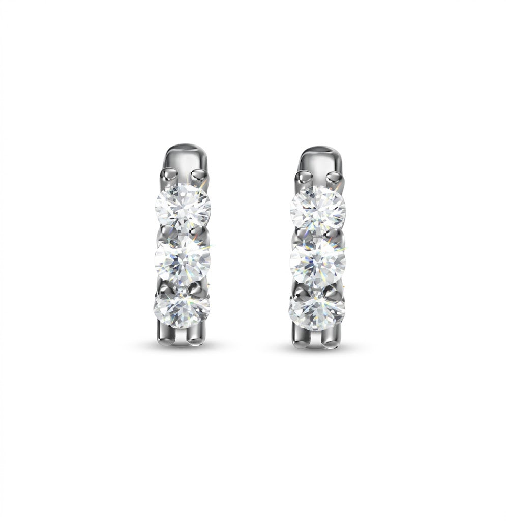 3 total carat weight Round Lab-Grown Diamond Huggie Earrings in 14K White Gold