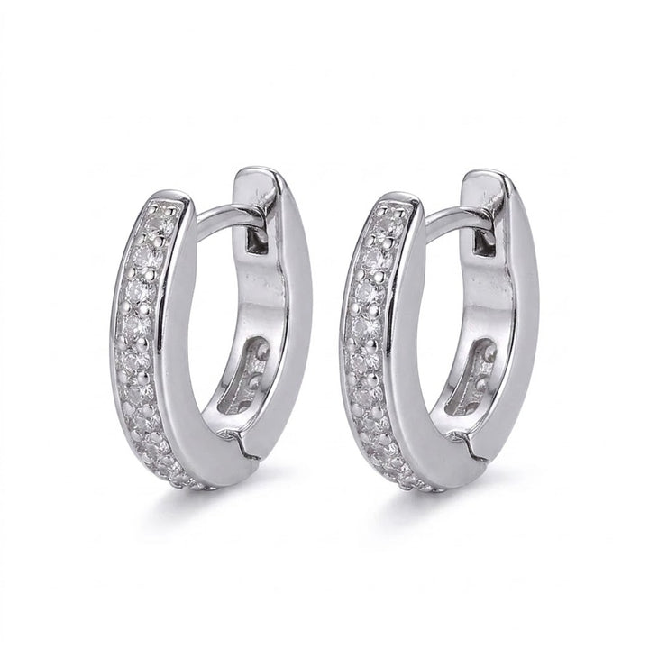 DiamondLite Cubic Zirconia Mini Huggie Earrings | Sterling Silver | Pavé CZ Accent | R2ALLJ000N-00LAQB3 - Brownee Jewelers