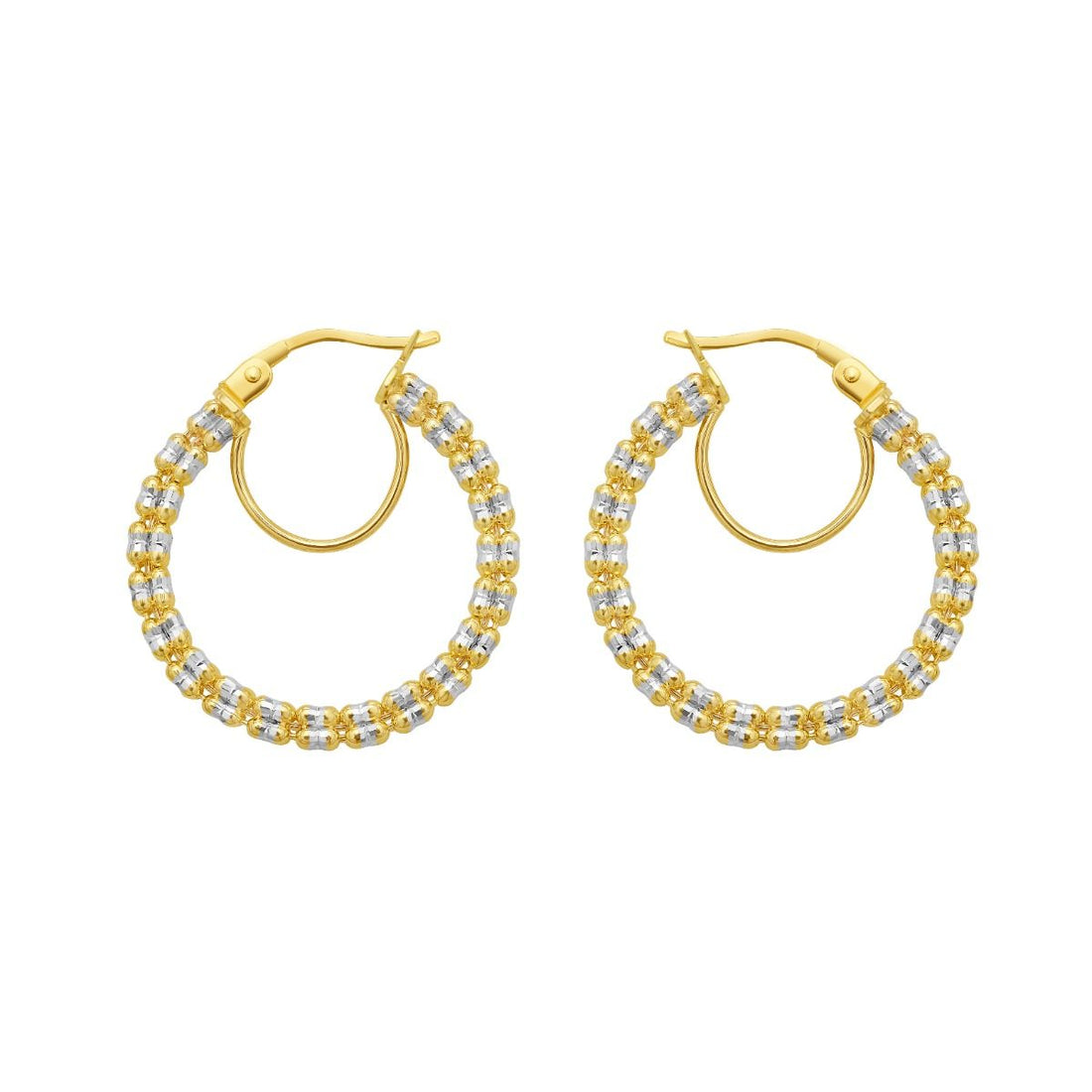 10K Two-Tone Gold Diamond-Cut "Ice Chain Look" Hoop Earrings