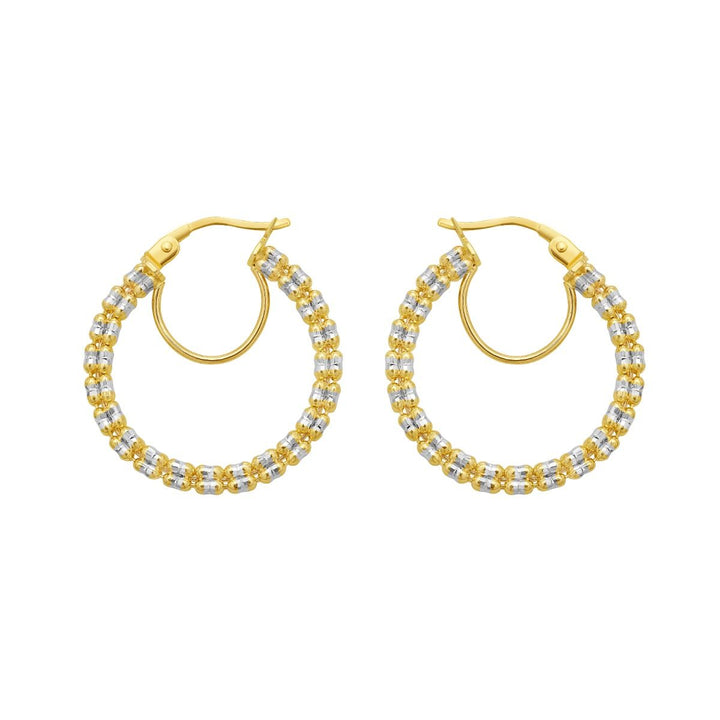 Two-Tone Diamond-Cut "Ice Chain Look" Hoop Earrings | 10K Gold | Hinged Hoops | ZTE16007 - Brownee Jewelers