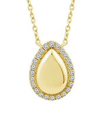 10K Yellow Gold Pear-Shape Diamond Halo Pendant – 1/10ct