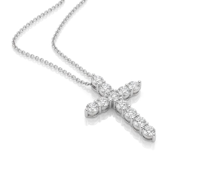 Lab-Grown Diamond Cross Pendant Necklace | Sterling Silver | Cross Necklace | 0.25 CTW Lab-Grown Diamonds | 18" Chain - Brownee Jewelers