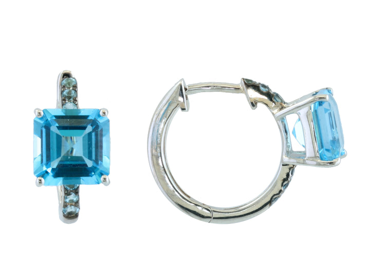 DIAMOND BLUE TOPAZ HOOP EARRINGS