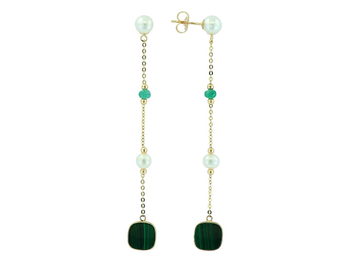 EFFY 14K Yellow Gold Emerald, Freshwater Pearl & Malachite Drop Earrings