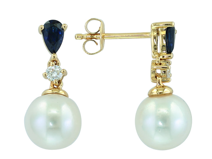 EFFY PEARL AND SAPPHIRE DANGLE EARRINGS 