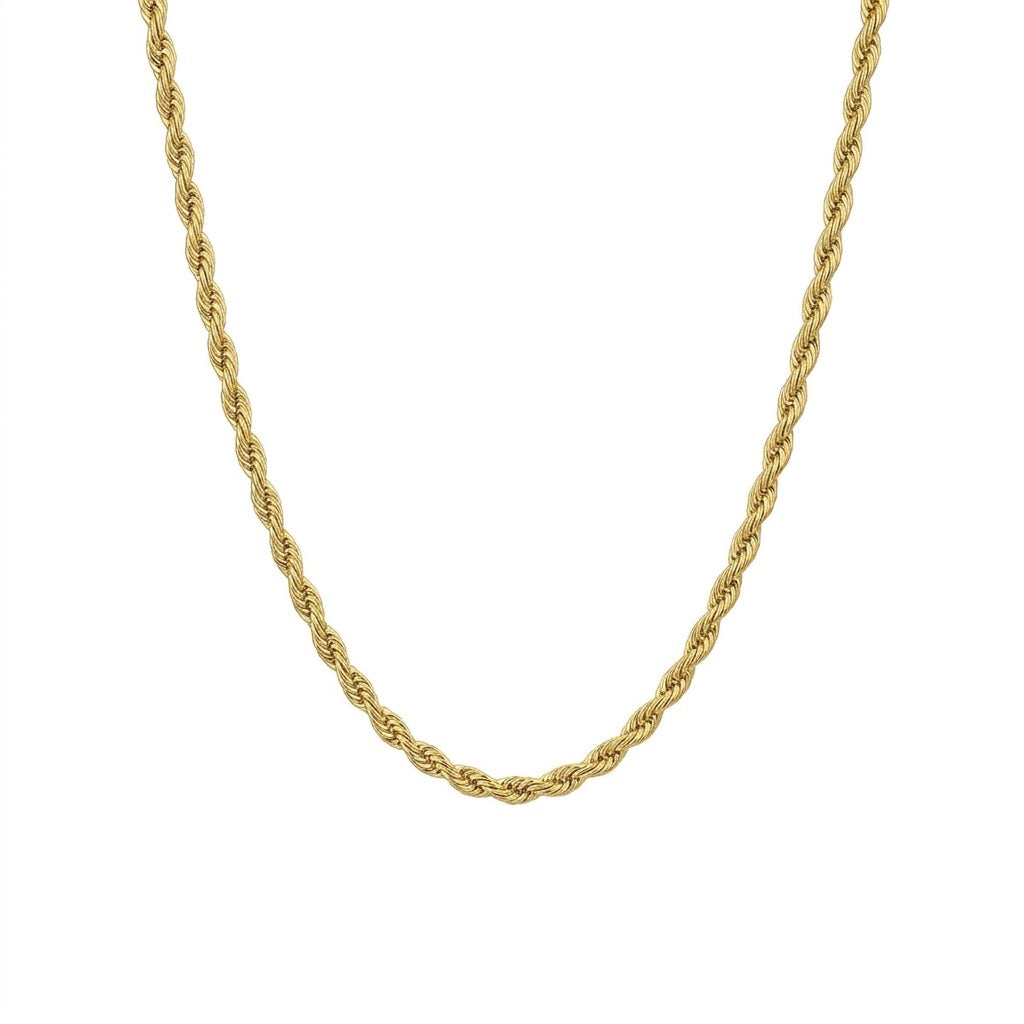 2.8MM Width and 22 Inch Length Solid Diamond-Cut Rope Chain Necklace in Sterling Silver with 18K Gold Plating Finish