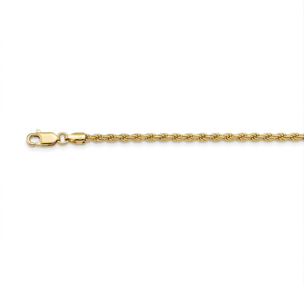 2.8MM Width and 22 Inch Length Solid Diamond-Cut Rope Chain Necklace in Sterling Silver with 18K Gold Plating Finish
