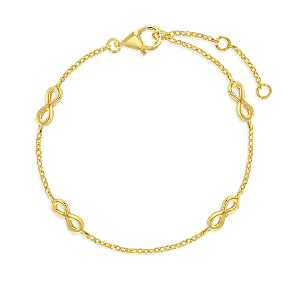 Adjustable 5 to 6 Inch Sterling Silver and 14K Yellow Gold-Plated Kids Infinity Bracelet