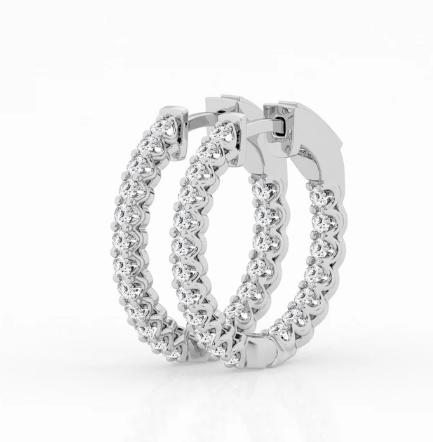 14K White Gold Lab-Grown Diamond Inside-Out Hoop Earrings