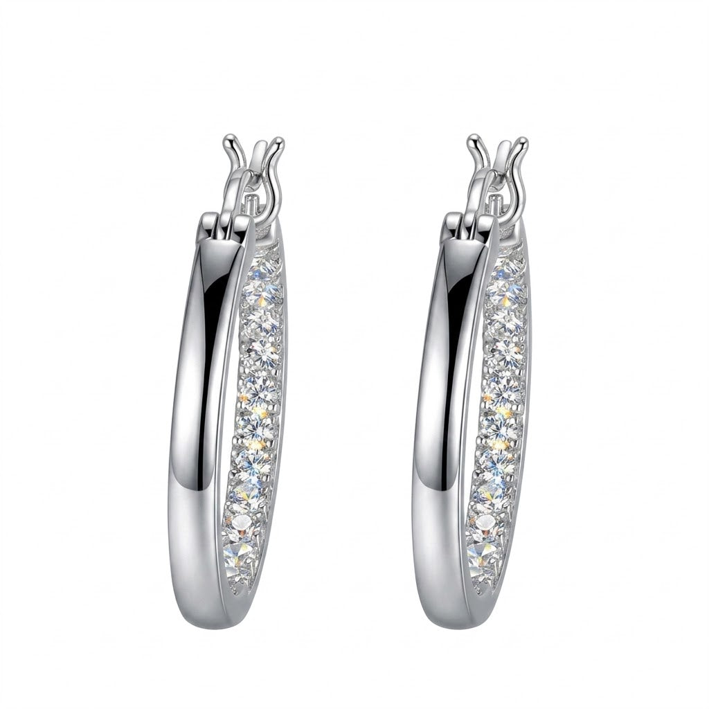 Sterling Silver Inside Pavé DiamondLite Cubic Zirconia 22MM Hoop Earrings