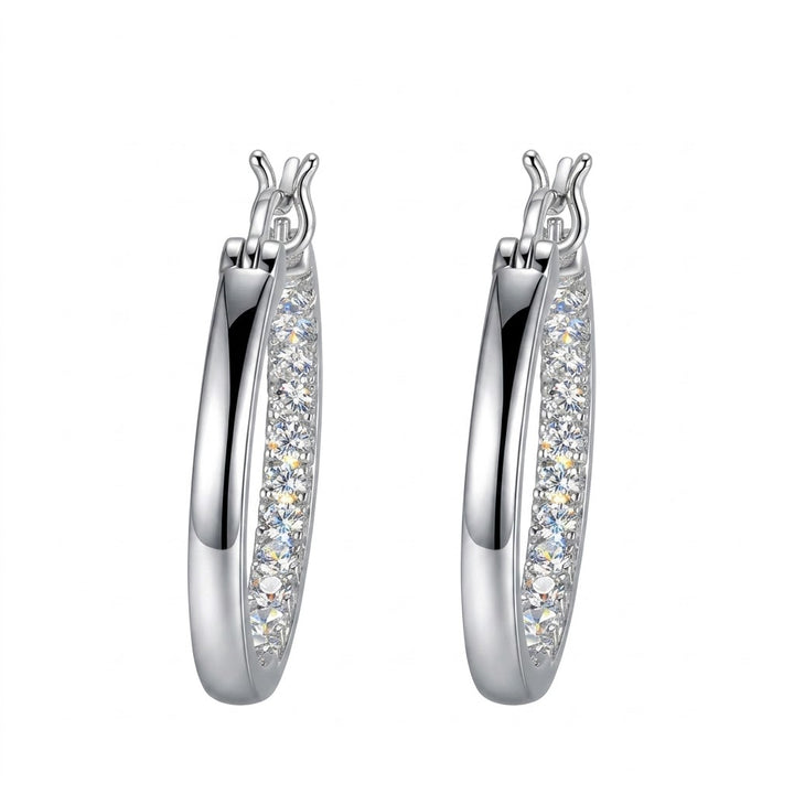Reign | Inside Pavé DiamondLite Cubic Zirconia Hoop Earrings | Sterling Silver | 22MM Polished Hoops | Hinged Snap Closure | R2AR05000K-00LAQB3 - Brownee Jewelers
