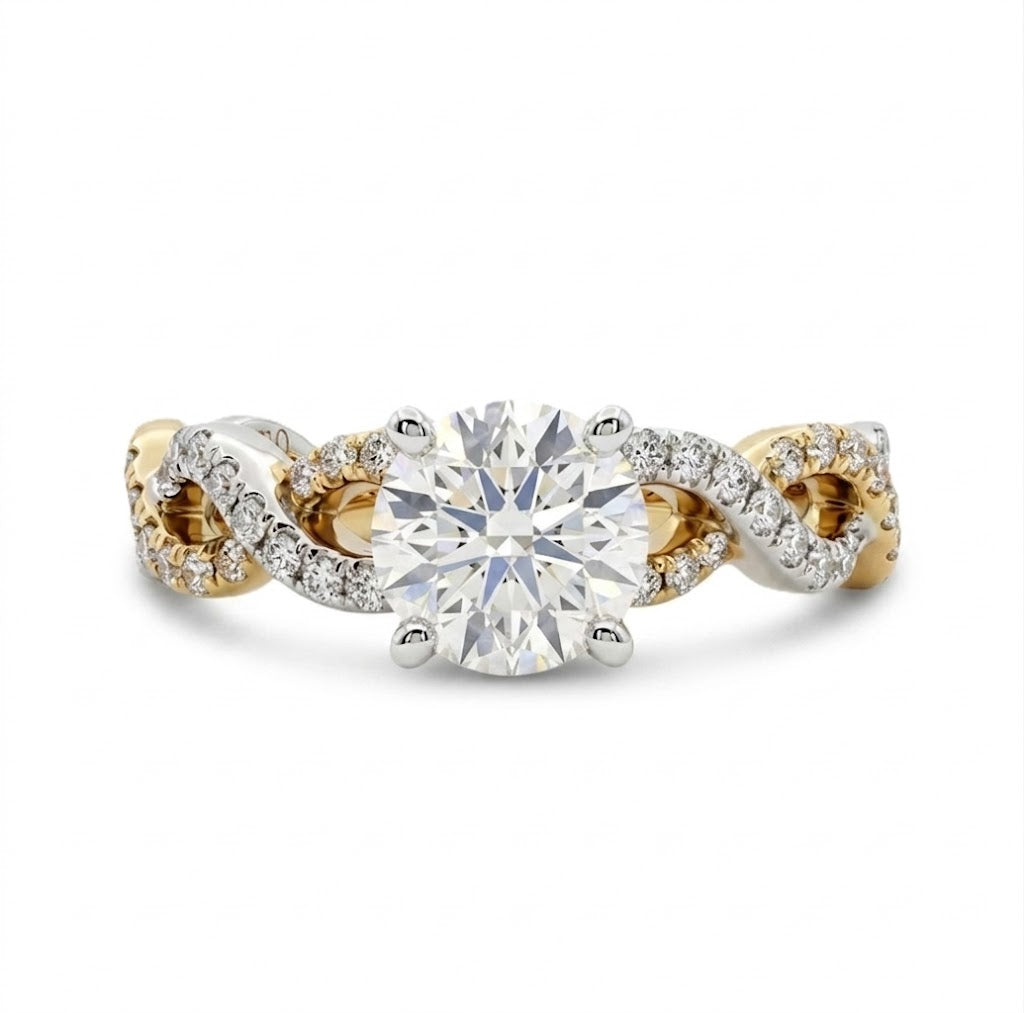 Round Diamond Engagement Ring | Two-Tone 14K Gold | Twisted Infinity Diamond Band | 0.80 CT Center Diamond - Brownee Jewelers