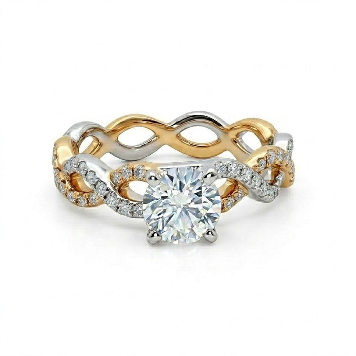 Round Diamond Engagement Ring | Two-Tone 14K Gold | Twisted Infinity Diamond Band | 0.80 CT Center Diamond - Brownee Jewelers