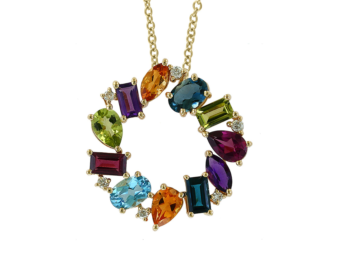 DIAMOND AND MULTI COLOR GEMSTON PENDANT