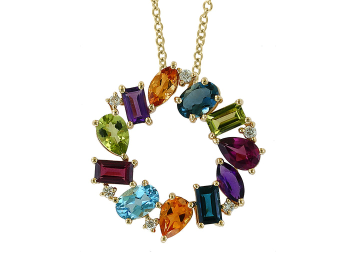 DIAMOND AND MULTI COLOR GEMSTON PENDANT