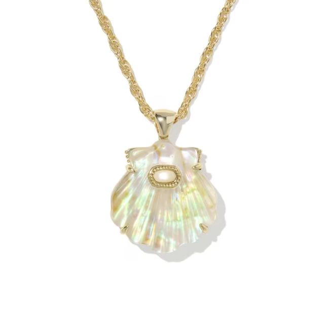 Lucia Shell Gold Short Pendant Necklace | Gold Tone | Iridescent Abalone Shell | Coastal Statement Pendant - Brownee Jewelers