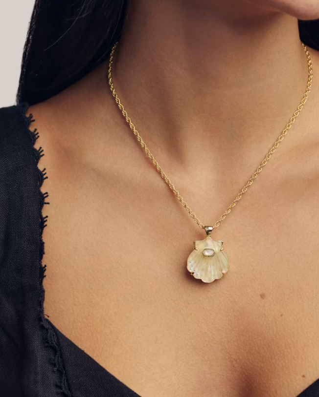 Lucia Shell Gold Short Pendant Necklace Iridescent Abalone Shell