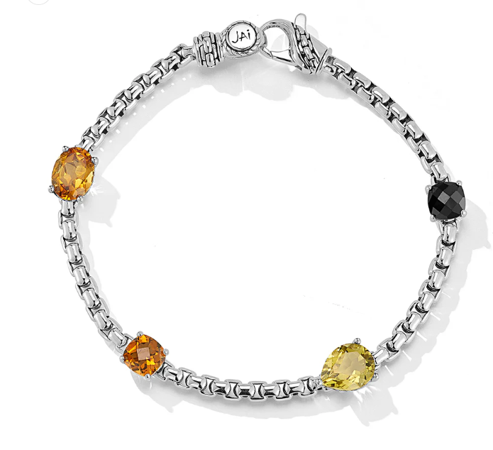 Jai sterling silver Smokey quartz multi color box bracelet