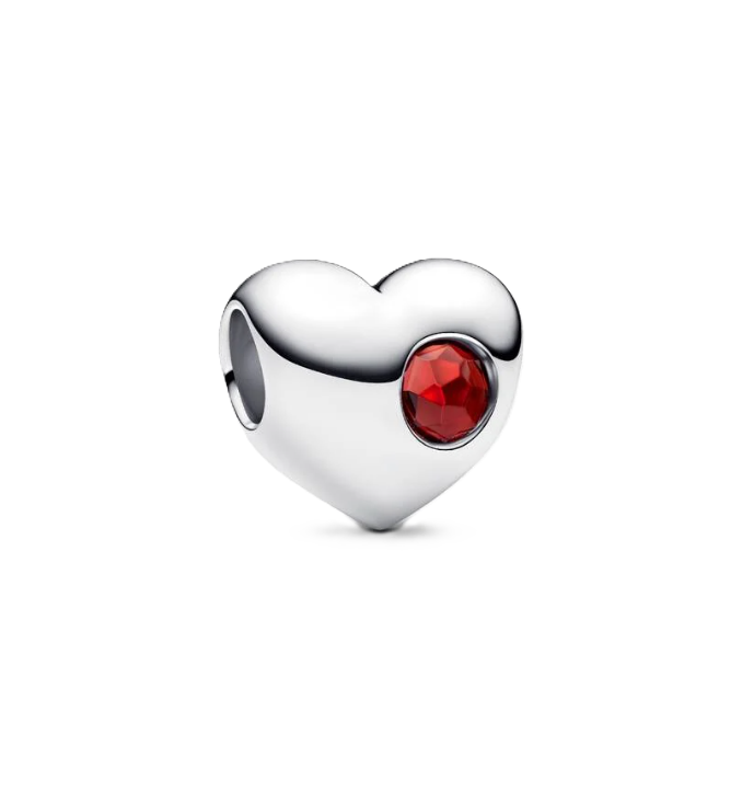 Pandora January Birthstone Heart Charm in Sterling Silver with Red Man-Made Crystal