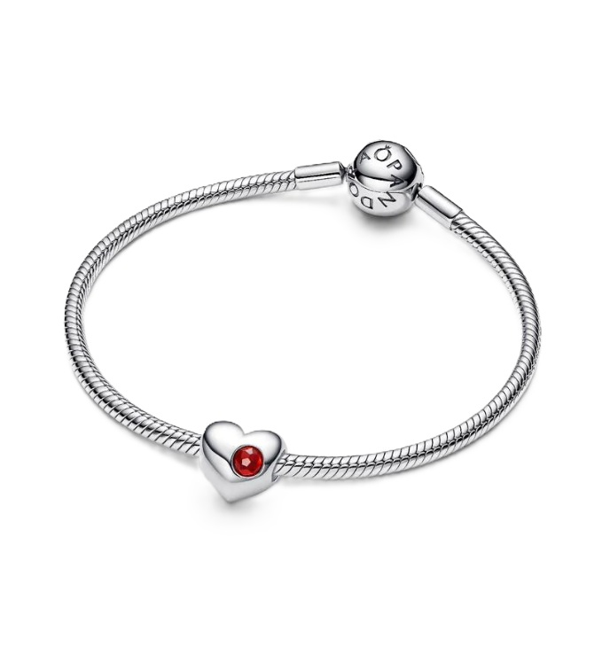 Pandora January Birthstone Heart Charm in Sterling Silver with Red Man-Made Crystal