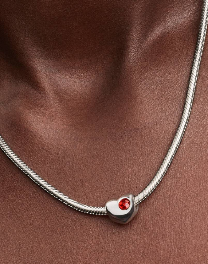 Pandora January Birthstone Heart Charm in Sterling Silver with Red Man-Made Crystal